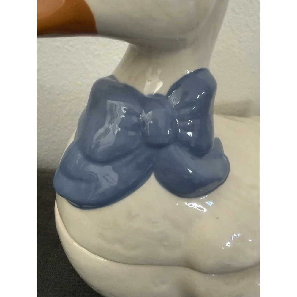 VTG Mother Goose Ceramic Cookie Jar Blue Bow Orange Feet Farmhouse Cottagecore